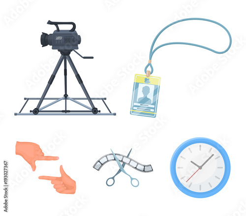 Badge, operator gesture and other accessories for the movie. Making movie set collection icons in cartoon style vector symbol stock illustration web.