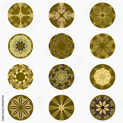 Set of vector isolated design elements. Decorative flowers, abstract logo icons