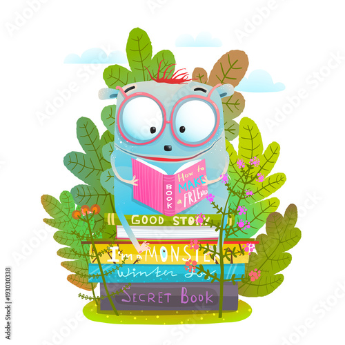 Smart little animal studying in the nature. Vector illustration.