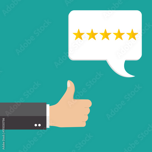 Review rating bubble flat vector illustration, customer reviews stars rate