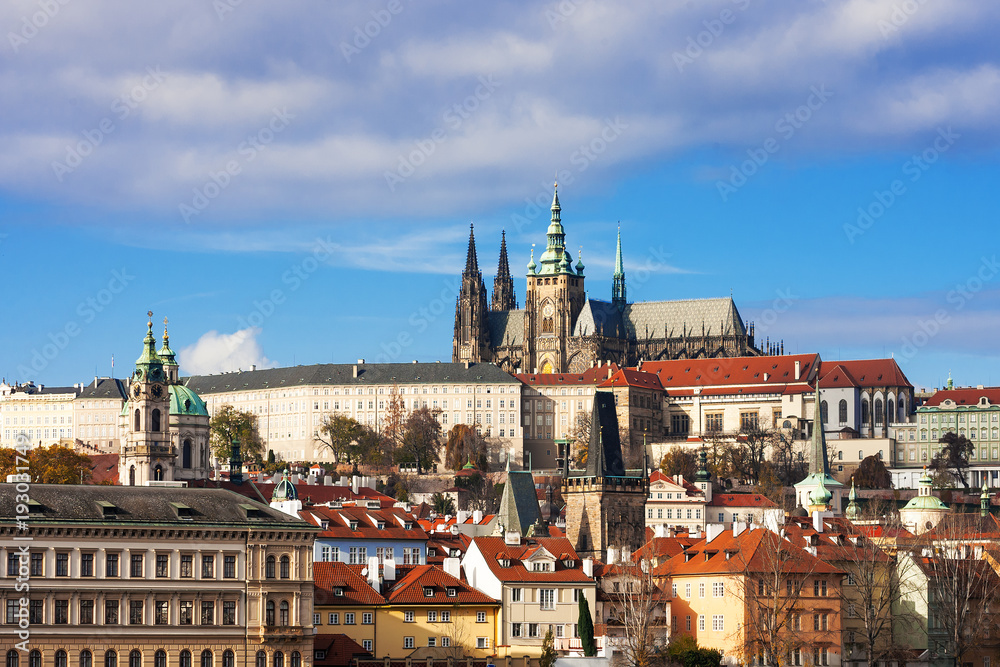 Prague Castle and Saint Vitus Cathedral at sunny day, Czech Republic