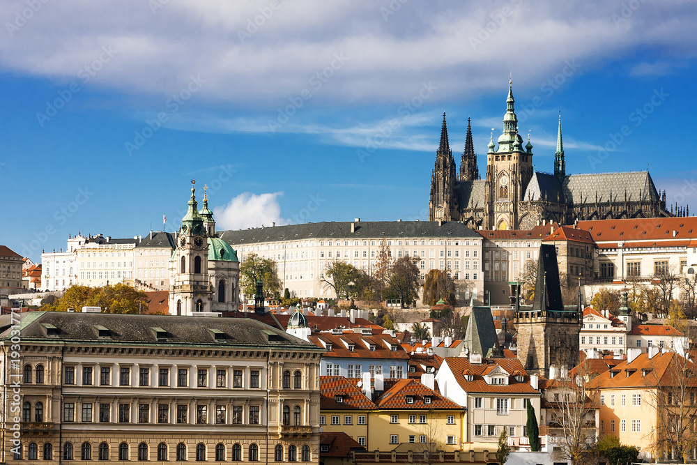 Panorama of Prague Castle and St. Vitus cathedral. Prague, Czech Republic