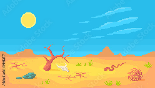 Pixel art desert scene.