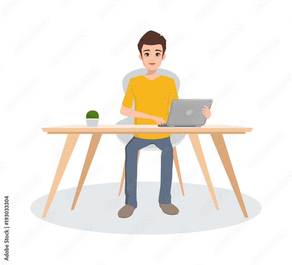 Business man working with laptop character in office room. Illustration vector of business people. Business man working with laptop character in office room. Illustration vector of business people.