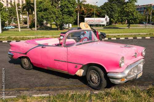 Hot pink Classic car, Cuba, Havana. © BlokPhoto
