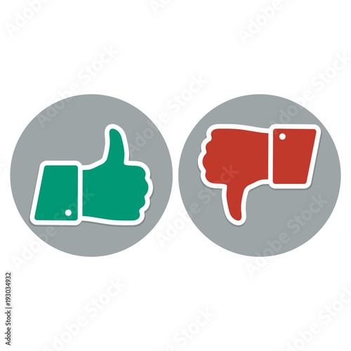Like and dislike symbol. Thumb up and down red and green icons