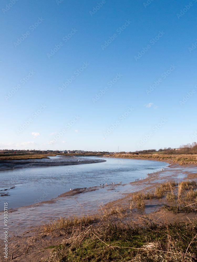 stream river landscape view blue water coast essex estuary stream river landscape view blue water coast essex estuary