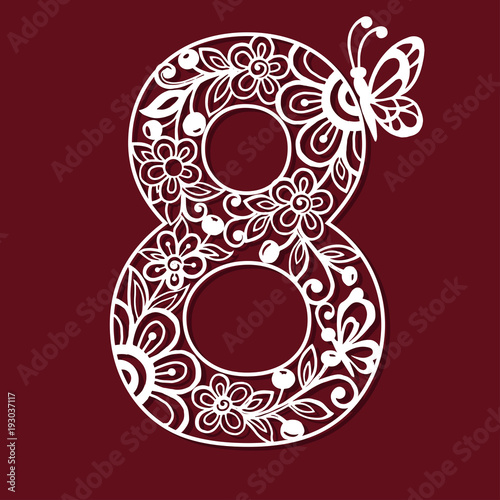 Flower number eight for laser cutting. Vector illustration.
