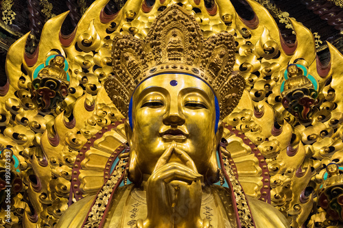 close-up of Buddhist God statue in the ancient longhua temple. China, Shanghai