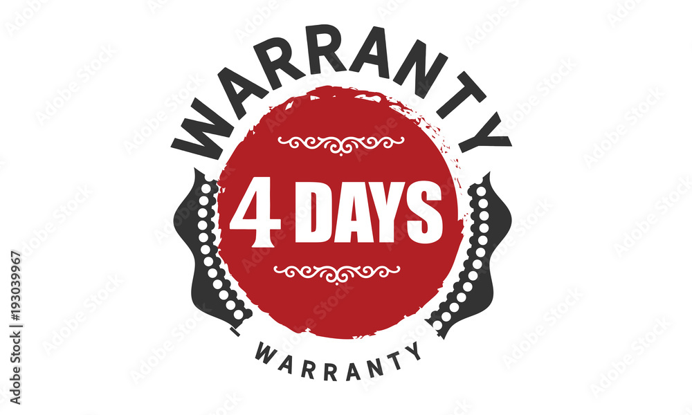 4 days warranty rubber stamp