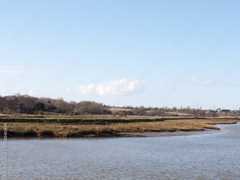 view of river stream in spring with horizon empty country