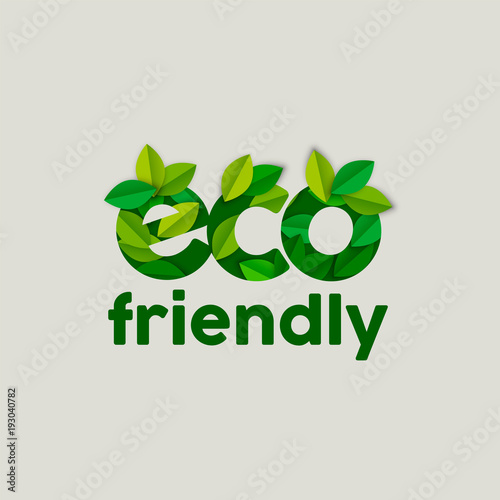 Eco friendly text sign made of green tree leaves