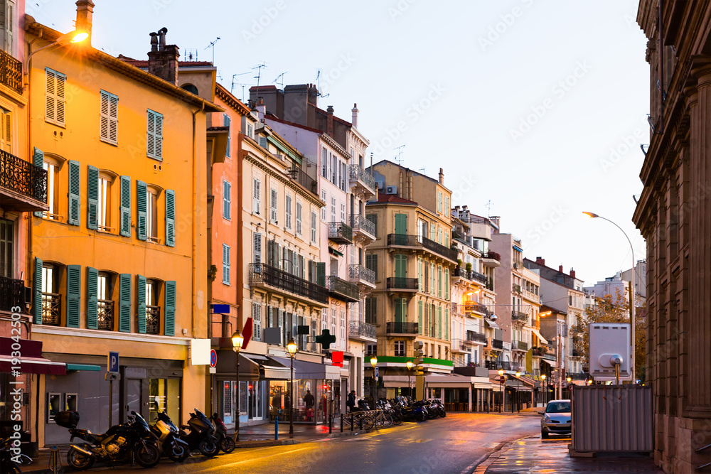 View on colorful streets of Cannes in France