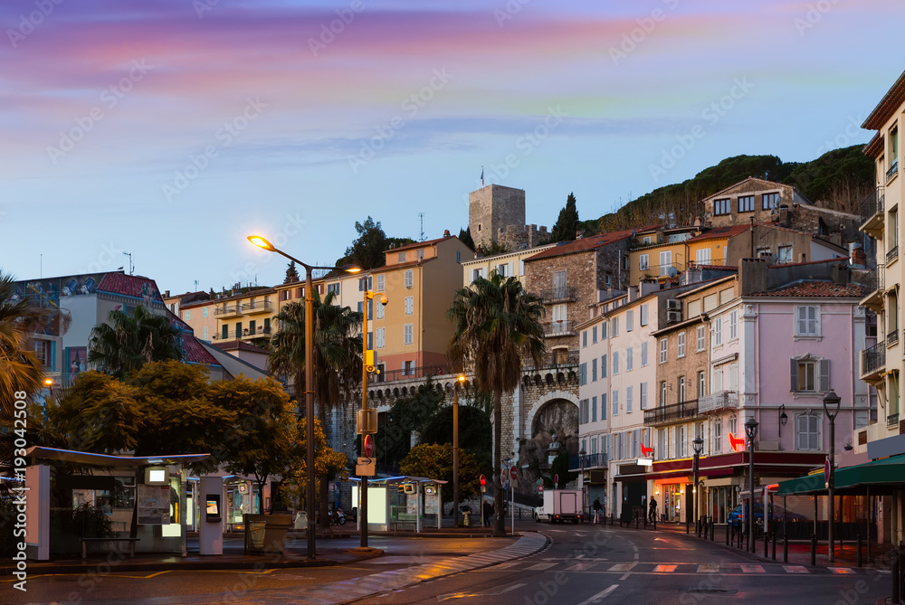 Streets of Cannes in the evening in France