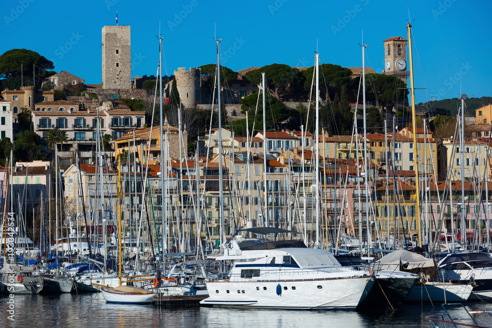 Yachts moored in port of Cannes