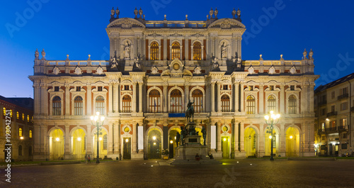 Night view of rear facade of Palazzo Carignano, Turin