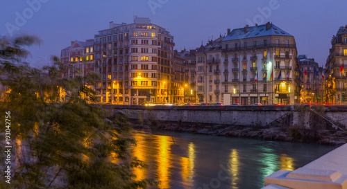 Grenoble with Isere river at twilight