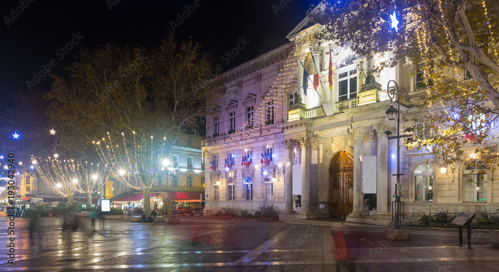 New Year's illumination  streets of Avignon at evening