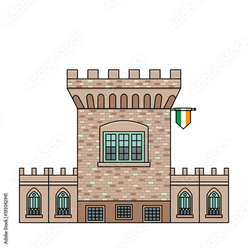 The Medieval Tower of Dublin Castle. Irish fortress vector illustration in flat color line style. Stronghold in the capital of Ireland - top rated attraction image in colorful outline design.