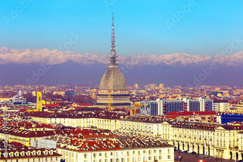 Cityscape of Turin with Mole Antonelliana, Italy