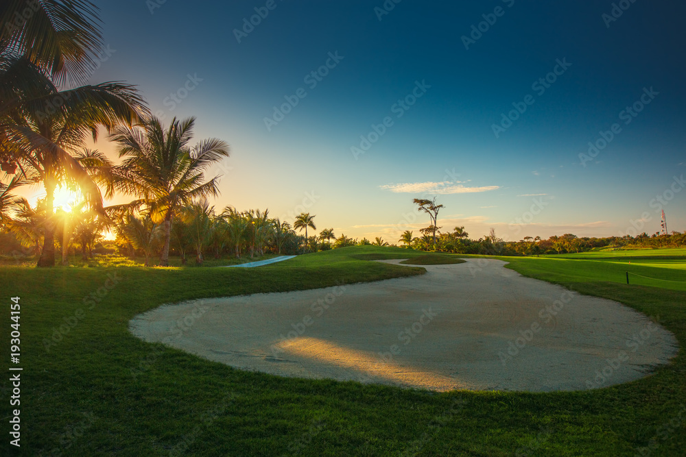 Sand bunkers at the beautiful golf course in the tropical island Sand bunkers at the beautiful golf course in the tropical island