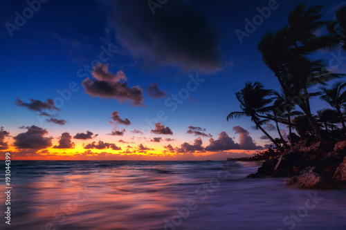 Punta Cana tropical beach at sunrise in  Dominican Republic