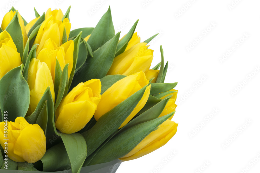 Bouquet of yellow tulips, copy space. Spring fresh flowers, mockup for mothers day, valentine or wedding greeting card Bouquet of yellow tulips, copy space. Spring fresh flowers, mockup for mothers day, valentine or wedding greeting card