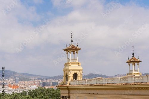 beautiful views of Barcelona from the Montjuic, the National Museum of Catalan art Palau, the amazing fountains, the Venetian tower, Plaza Spain, the arenas de Barcelona