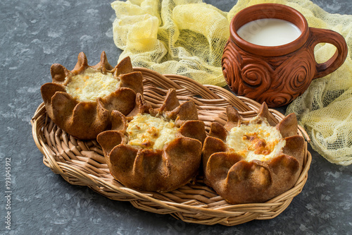 Traditional Karelian baking, rye pies wickets (kalitki) photo