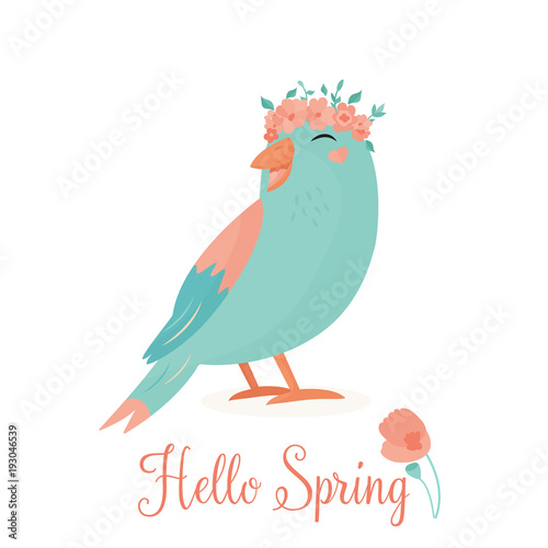 Vector illustration. Hello spring bird