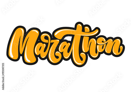 Marathon hand written lettering in graffiti style. Logo, emblem or symbol of marathon. Isolated on background. Vector illustration for print, sticker, textile design.