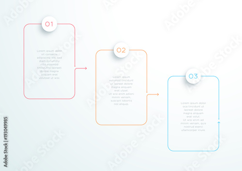 3 Step Vector Flat Thin Line Text Boxes Linked Together