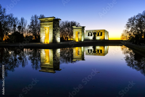 Amazing Sunset view of Temple of Debod in City of Madrid, Spain