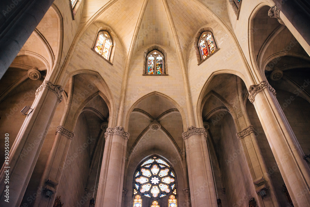 Tibidabo church on mountain in Barcelona with christ statue