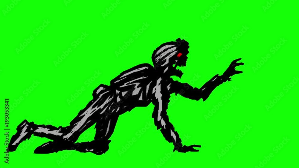 Zombie soldier in helmet is creeps on all fours. Black undead silhouette looped 2D animation. Horror fantasy genre. Scary monster character profile. Side view on green background. Animated video clip. Zombie soldier in helmet is creeps on all fours. Black undead silhouette looped 2D animation. Horror fantasy genre. Scary monster character profile. Side view on green background. Animated video clip.
