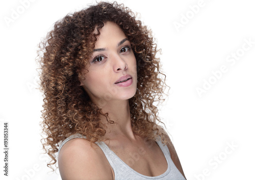young woman with wavy hair and with day make-up
