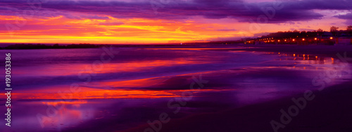 Red and purple sunset on the sea   