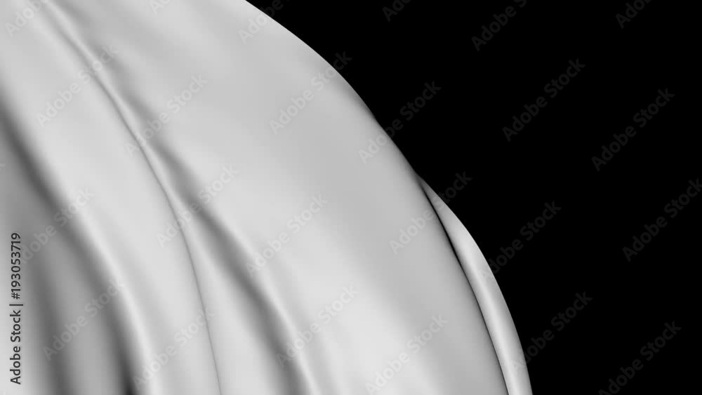 White fabric fluttering on a black background. Animated movement of the canvas. The waves of the material.