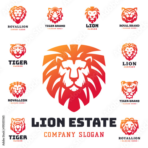 Fototapeta Naklejka Na Ścianę i Meble -  Tiger and lions face logo badge strength predator power wildcat vector illustration.