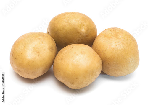 Young potatoes isolated on white background. Harvest new. Flat lay  top view