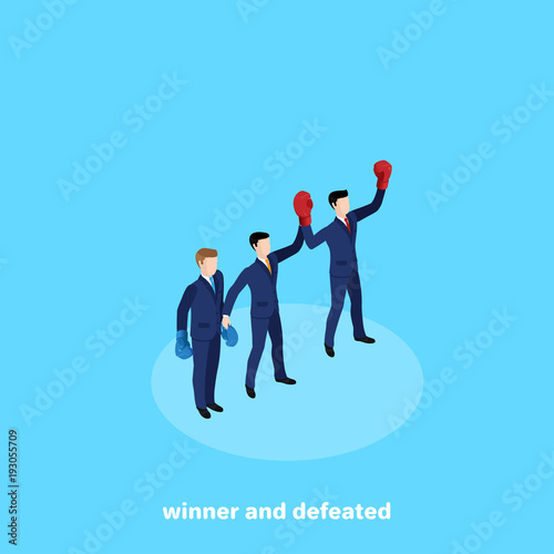 referee business duel raised the champion's hand, an isometric image