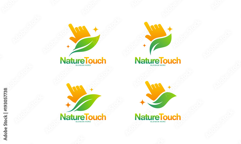 Set of Nature Touch logo designs concept vector, Leaf and Cursor logo