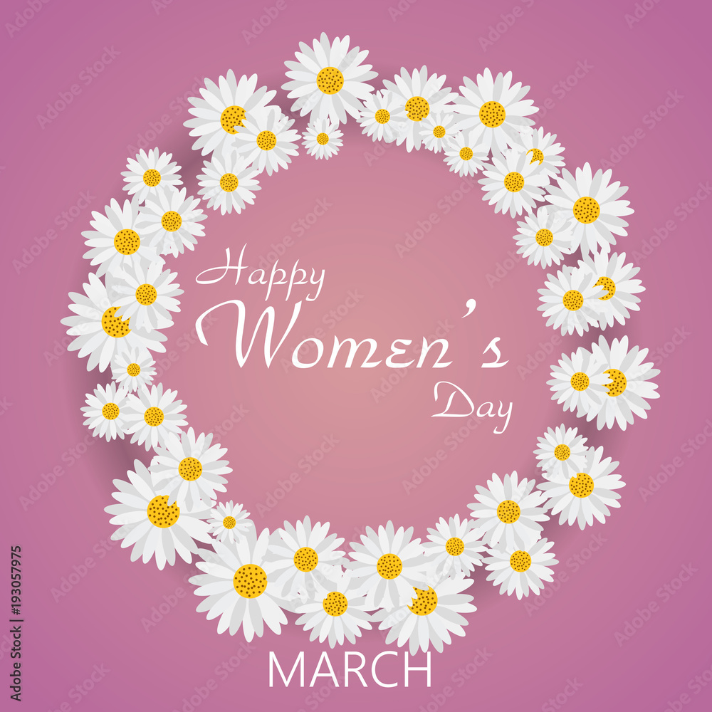 8 March greeting card with colorful flowers. Happy Women's day greeting card. Vector.