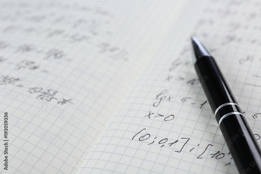Exercise book with homework, closeup