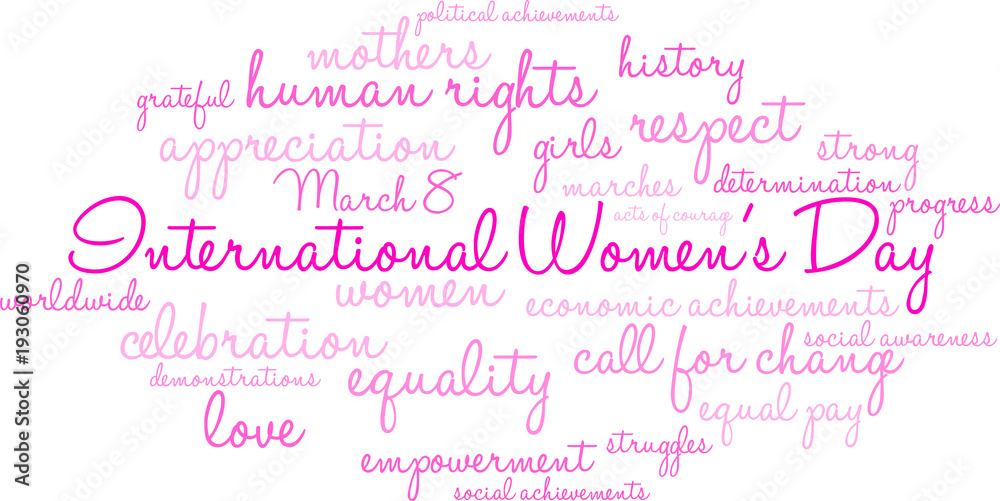 International Women's Day Word Cloud on a white background. 