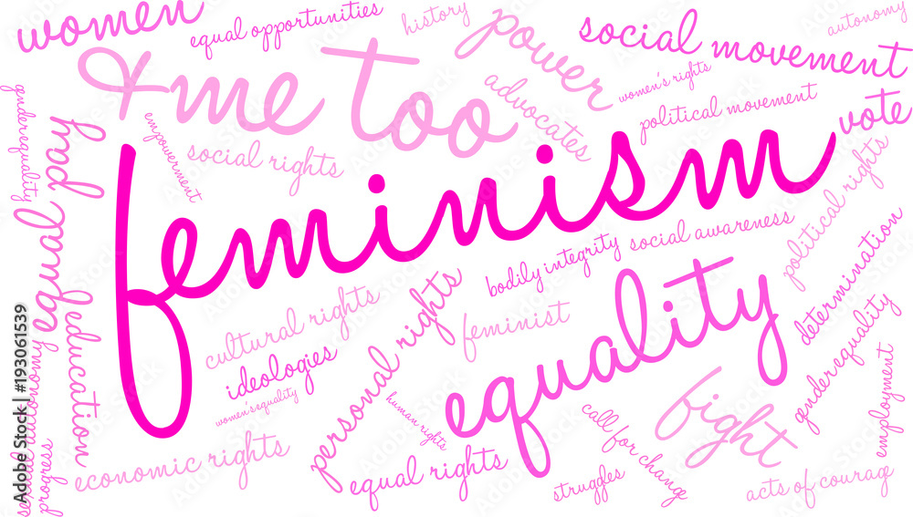 Feminism Word Cloud on a white background. 