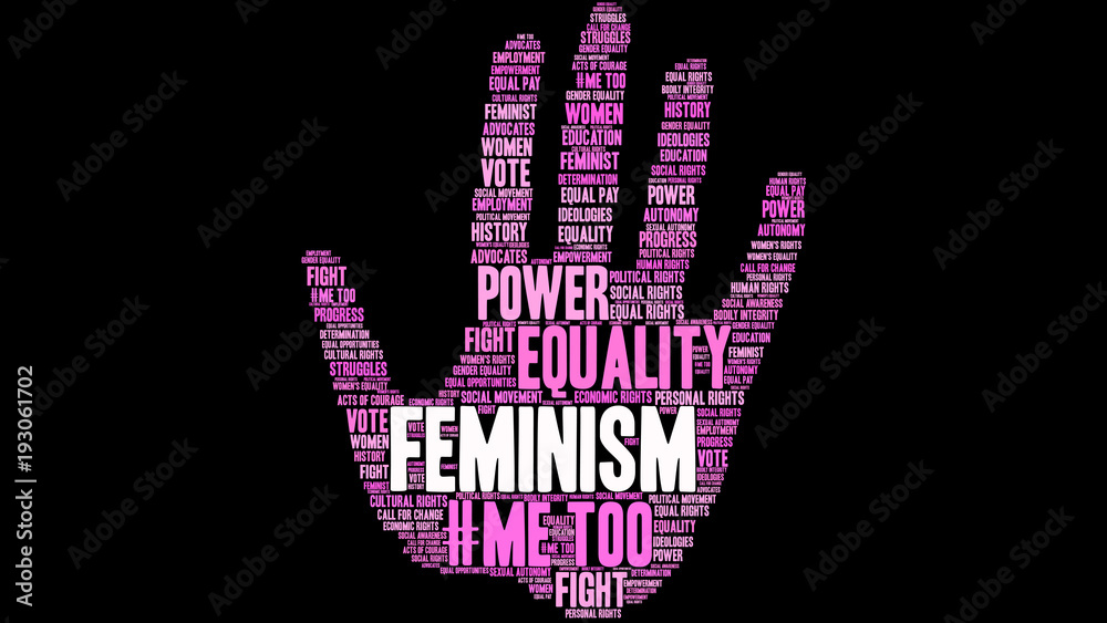 Feminism Word Cloud on a black background. Feminism Word Cloud on a black background.
