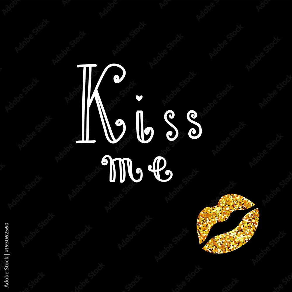 Kiss Me Typographic Art Print. Decorative illustration for Valentines day or wedding