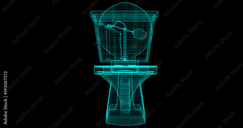 A Wire-Frame of a toilet, 3D rendered with my own design Front View. A Wire-Frame of a toilet, 3D rendered with my own design Front View.