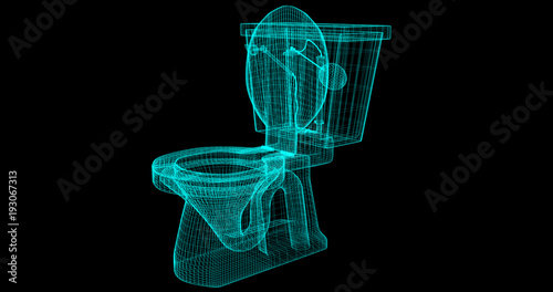 A Wire-Frame of a toilet, 3D rendered with my own design Front View (Right).